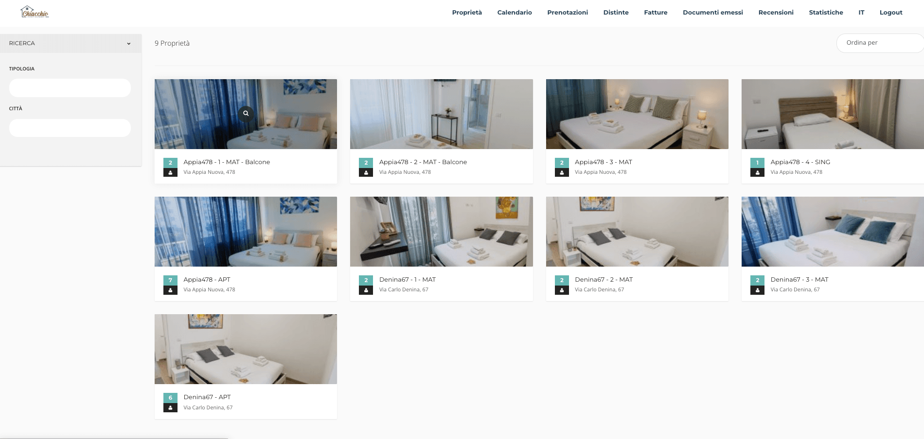 Screenshot del portale proprietari KrossBooking